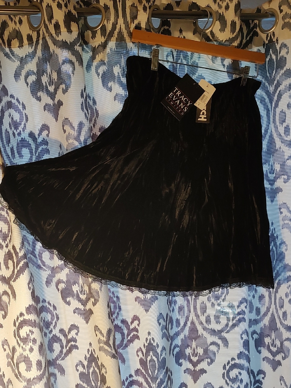 Tracy Evans Black Velvet A-Line Skirt